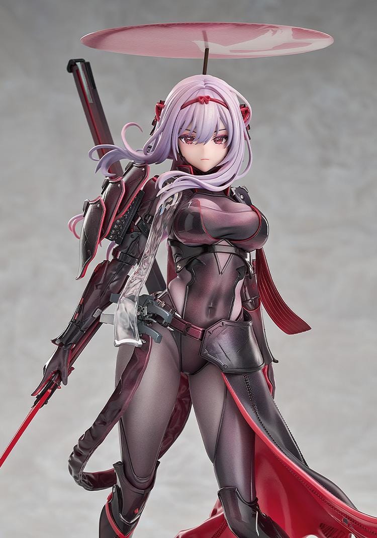 Goddess of Victory: Nikke Scarlet Black Shadow Ver 1/7 scale figure in black and red combat suit holding long blade on rocky base