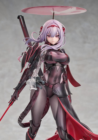 Goddess of Victory: Nikke Scarlet Black Shadow Ver 1/7 scale figure in black and red combat suit holding long blade on rocky base