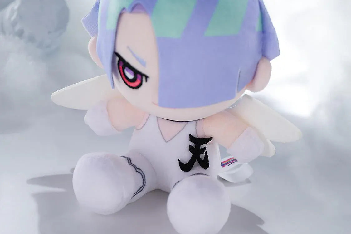 New PANTY & STOCKING with GARTERBELT Polyester Punipuni Plushie with lavender hair, white outfit, wing details, and seated chibi plush design