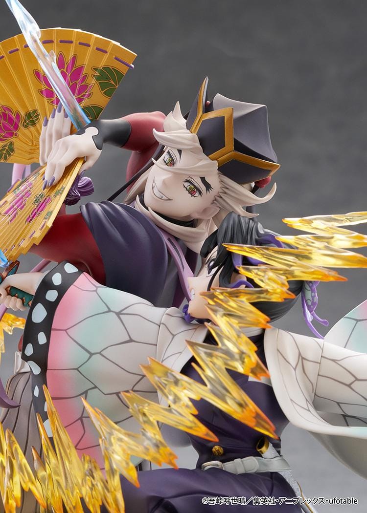 Demon Slayer Kimetsu no Yaiba Shinobu Kocho and Doma Non-Scale Figure with battle pose, translucent attack effects, fan accessory, and display base