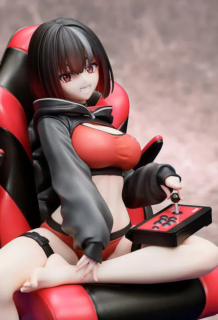 Zashiki Warashi-chan 1/7 scale figure sitting in red and black gaming chair holding a joystick