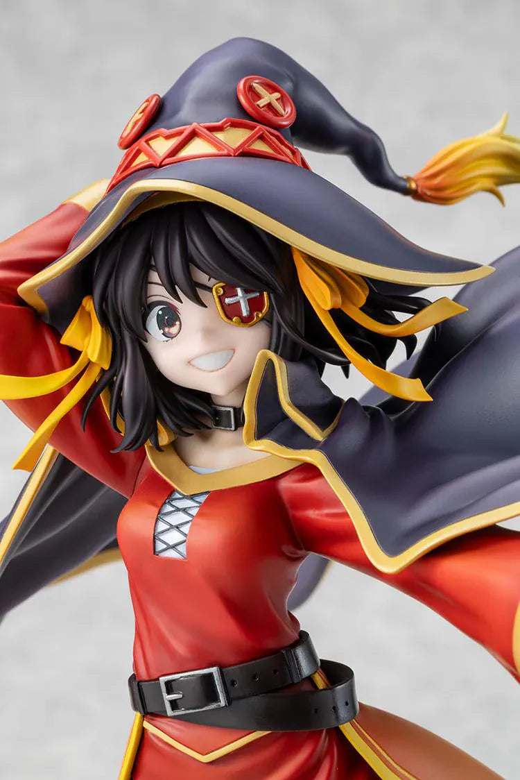 Haruhi Suzumiya KONOSUBA Megumin Collaboration Ver. 1/7 Scale Figure in red mage outfit with witch hat and flowing cape
