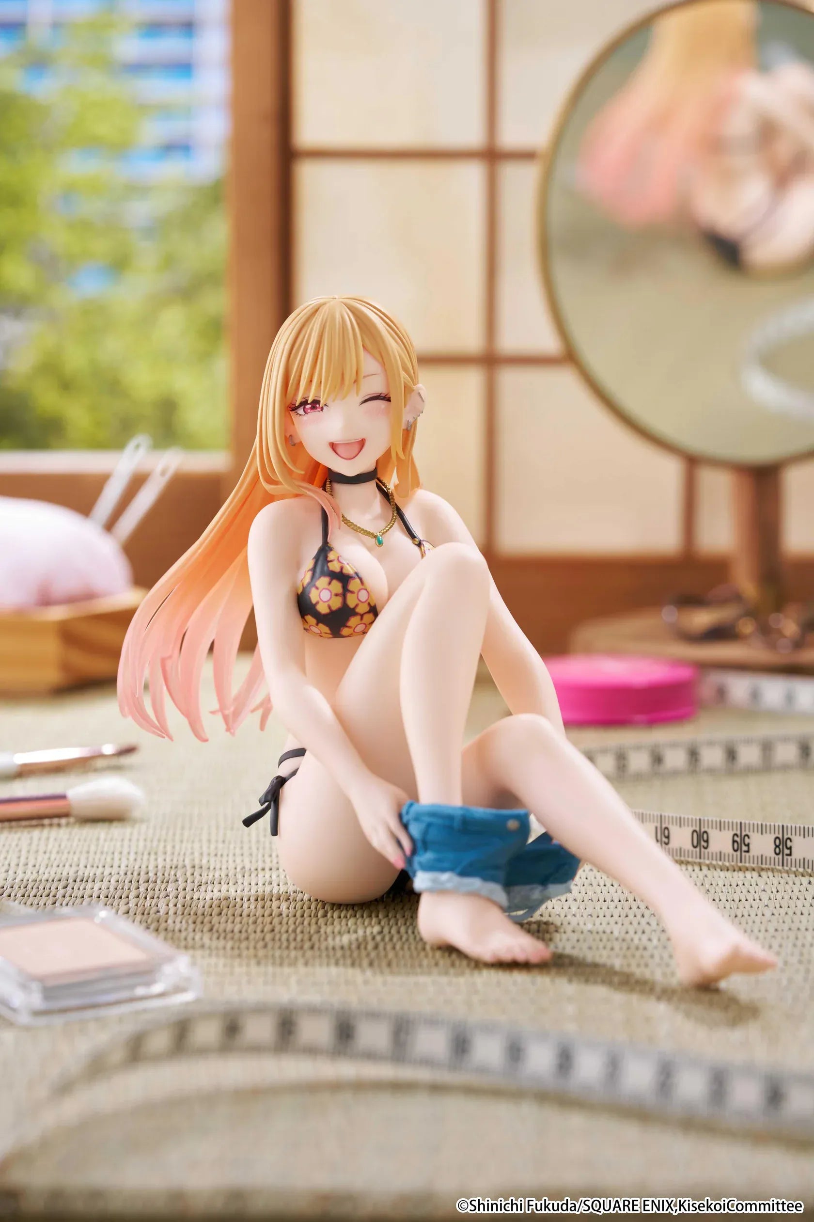 My Dress-Up Darling Desktop Cute Marin Kitagawa Measured Swimsuit Ver. Figure Reissue seated with blonde pink gradient hair