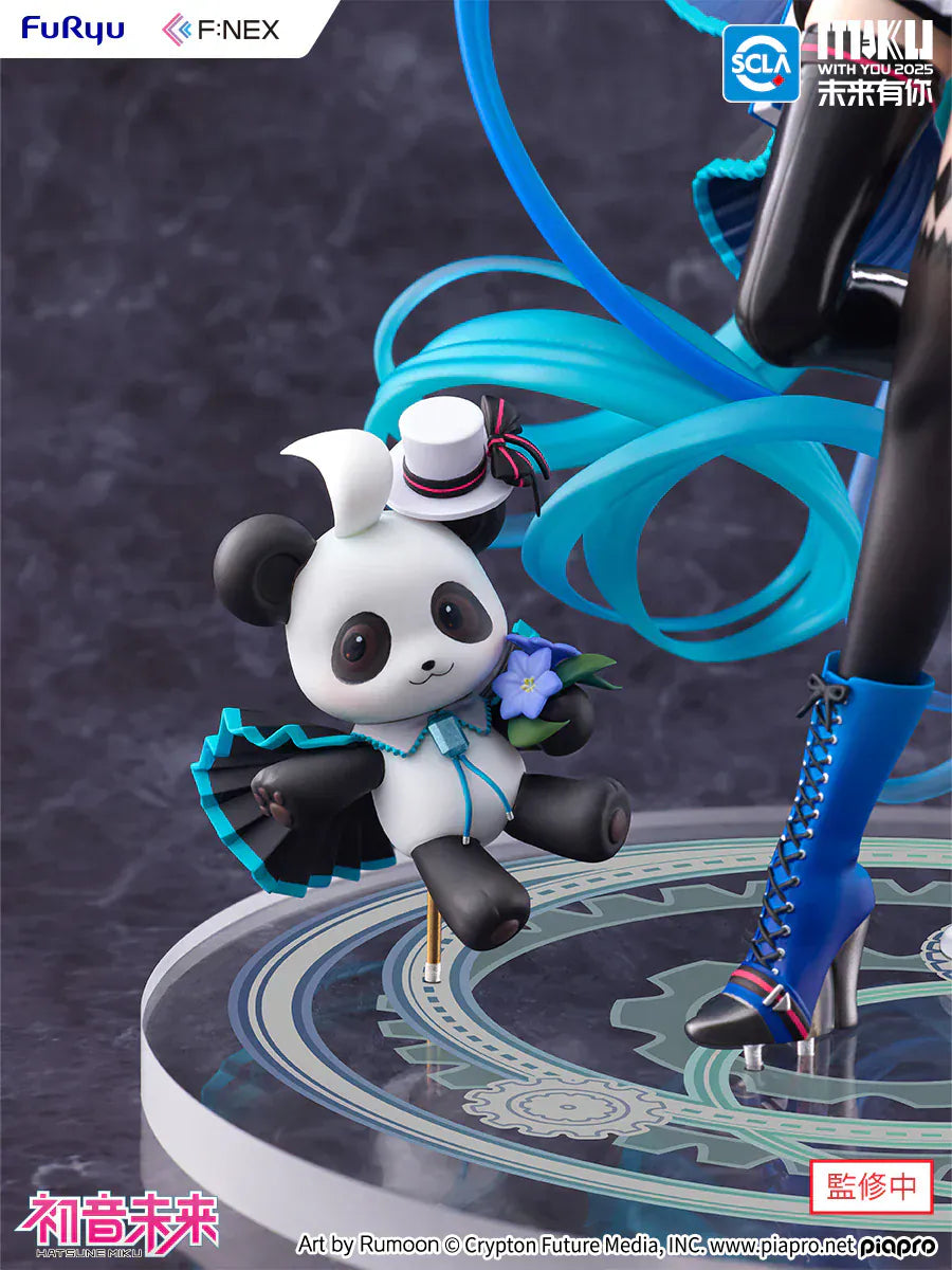 Hatsune Miku Miku With You 2025 figure with flowing twin-tails, panda companion, and futuristic concert outfit