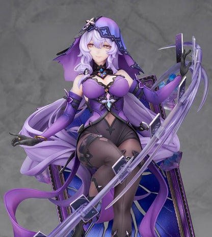 Honkai Star Rail Black Swan 1/7 Scale Figure featuring Black Swan with flowing lavender hair, purple outfit, tarot-inspired effects, and crystal-style display base.