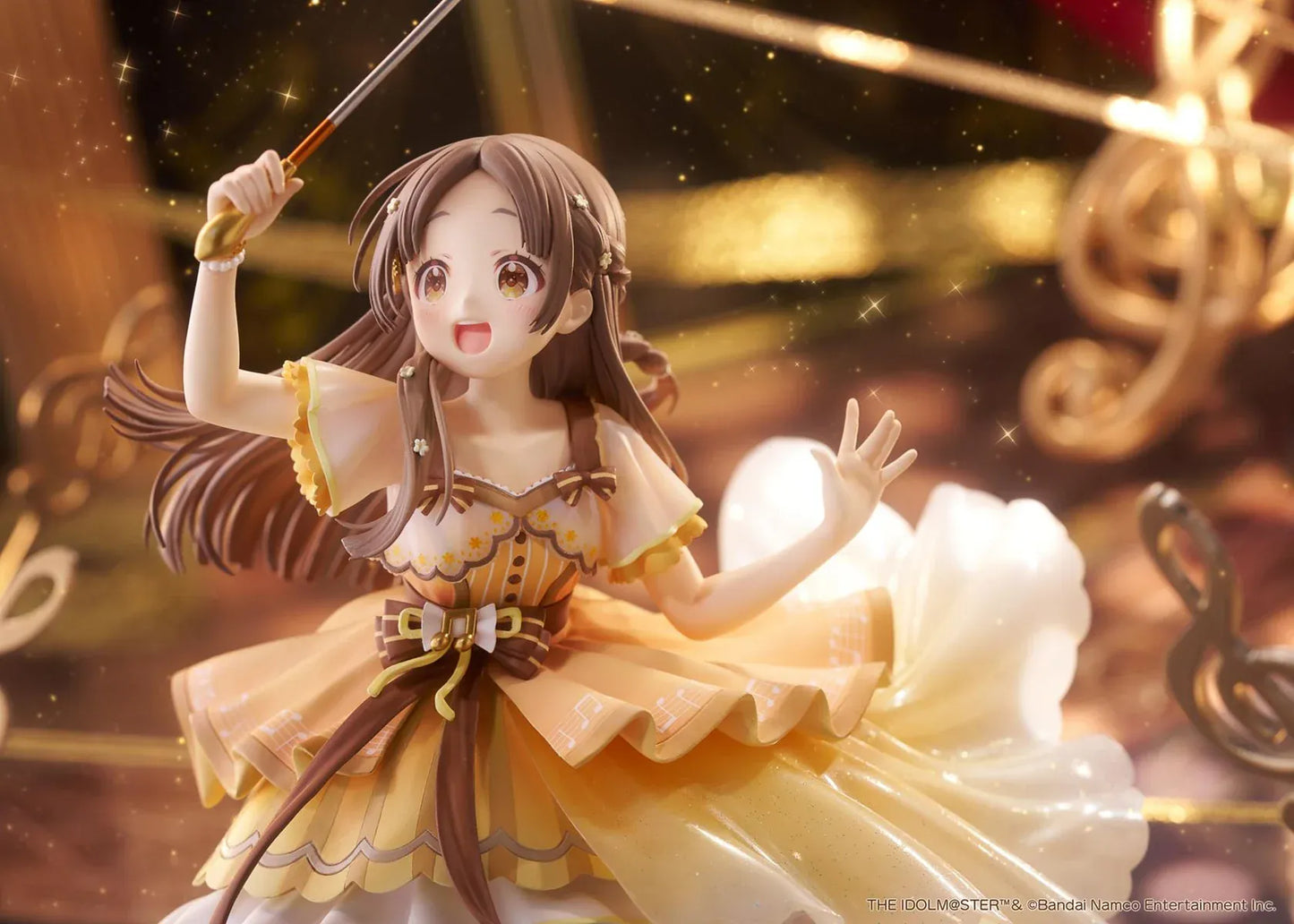 The Idolmaster Gakuen China Kuramoto 1/7 scale anime figure in a flowing yellow stage dress holding a microphone