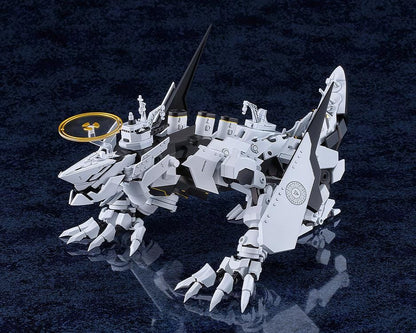 Blue Archive MODEROID Daath Model Kit featuring a white and black armored mecha design with gold effect parts and detailed mechanical styling