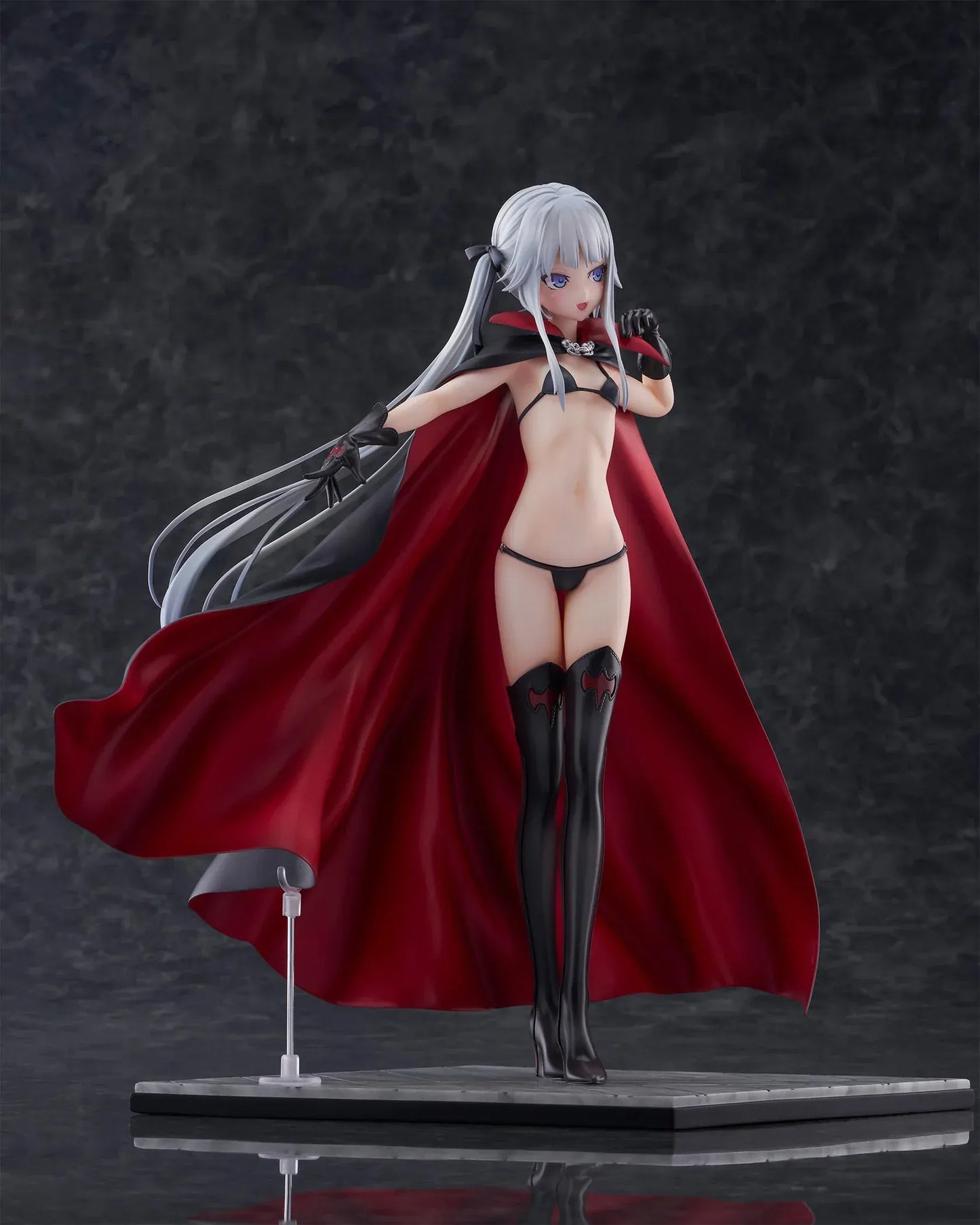 Kirie Kagarino 1/6 scale figure from Bishoujo Mangekyou featuring flowing red cape, black outfit, and silver hair on display base