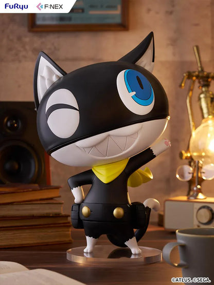 Persona 5 Royal F:Nex Morgana Big Soft Vinyl Figure with black cat design, blue eyes, yellow scarf, and waving pose