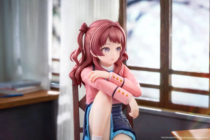 The Idolmaster Gakuen Saki Hanami Iris After the Rain Pre-Training Ver. 1/7 scale figure seated on a wooden chair.