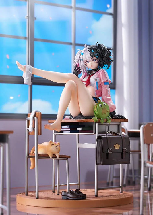 Snowbreak Containment Zone Eatchel The Cub Overdue Radiance 1/7 scale figure sitting on classroom desk with school accessories