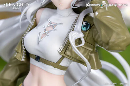 Arknights Gift+ Skadi Wildlight Wander Ver. 1/8 Scale Figure featuring Skadi with long white hair, fishing rod accessory, outdoor outfit, hat, and themed display base.