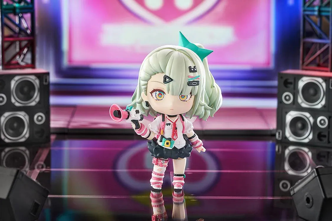 Zenless Zone Zero Nendoroid Sunna figure featuring mint-green hair, colorful accessories, and her signature launcher in an adorable chibi design