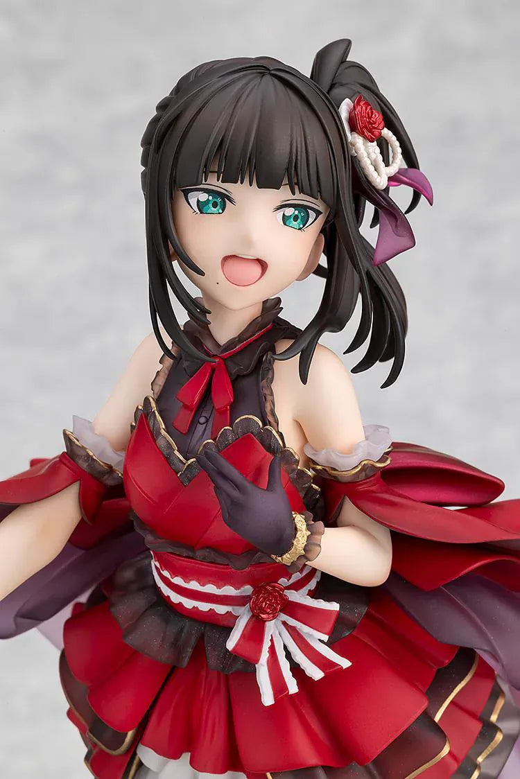 Love Live Sunshine Dia Kurosawa Love Live Days 5th Anniversary Ver. 1/7 Scale Figure featuring Dia in a red idol outfit with black and gold accents, ribbon details, and cheerful performance pose.