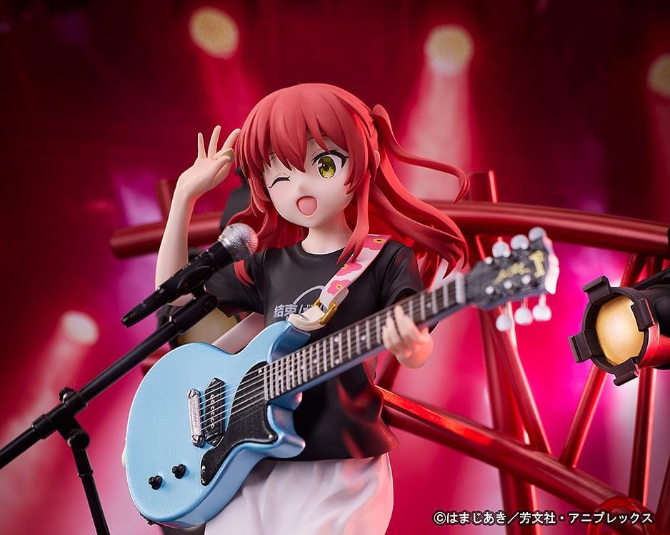 Bocchi the Rock Ikuyo Kita 1/7 Scale Figure performing with blue guitar on stage base with red lights and microphone