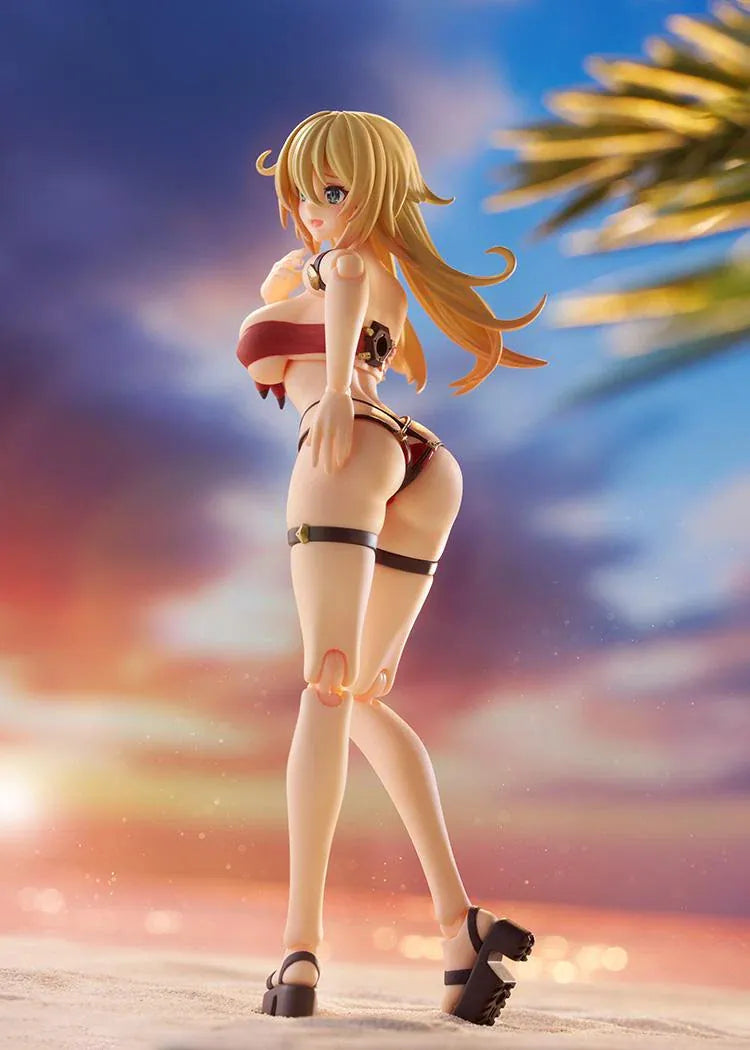 BUNNY SUIT PLANNING figma Veronica Sweetheart Swimsuit Ver. Figure with blonde hair, red swimsuit, sunglasses, platform sandals, and weapon accessory