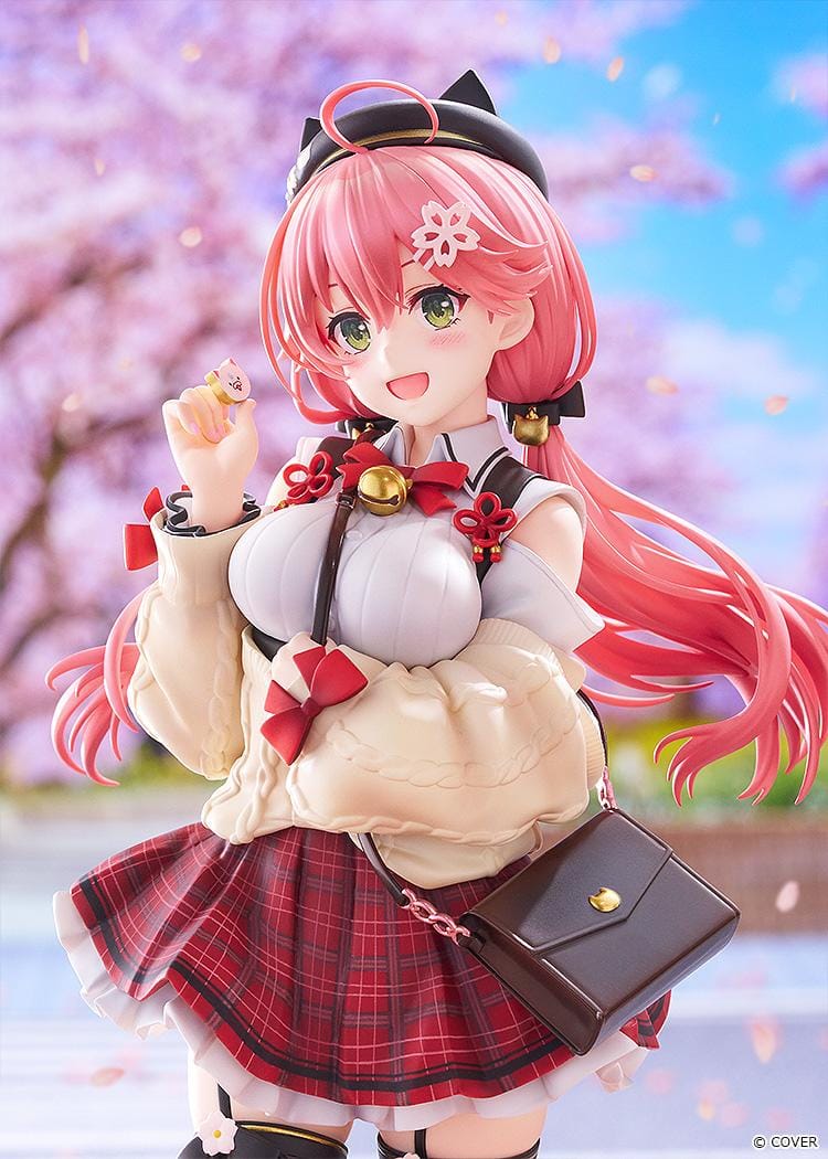 hololive production Sakura Miko Date Style Casual Outfit Ver. 1/7 Scale Figure with pink hair, plaid skirt, jacket, and shoulder bag