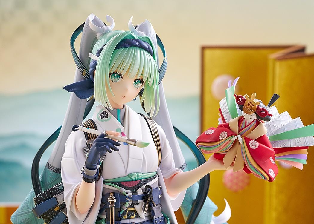 Hatsune Miku Smile x Future Ver. 1/7 scale figure wearing a kimono-inspired outfit with mint twin tails and decorative fan accessory