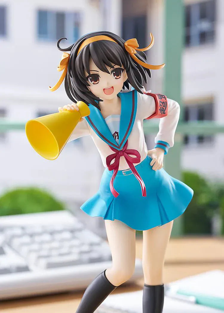 POP UP PARADE Haruhi Suzumiya L Size anime figure holding megaphone in North High school uniform by Good Smile Company