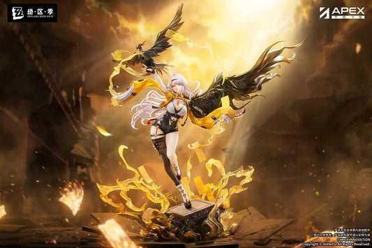 Zenless Zone Zero Yixuan Lonely Wayfarer Beyond 1/7 scale figure featuring Yixuan with a black bird companion, flowing cloak, and dynamic golden talisman effects