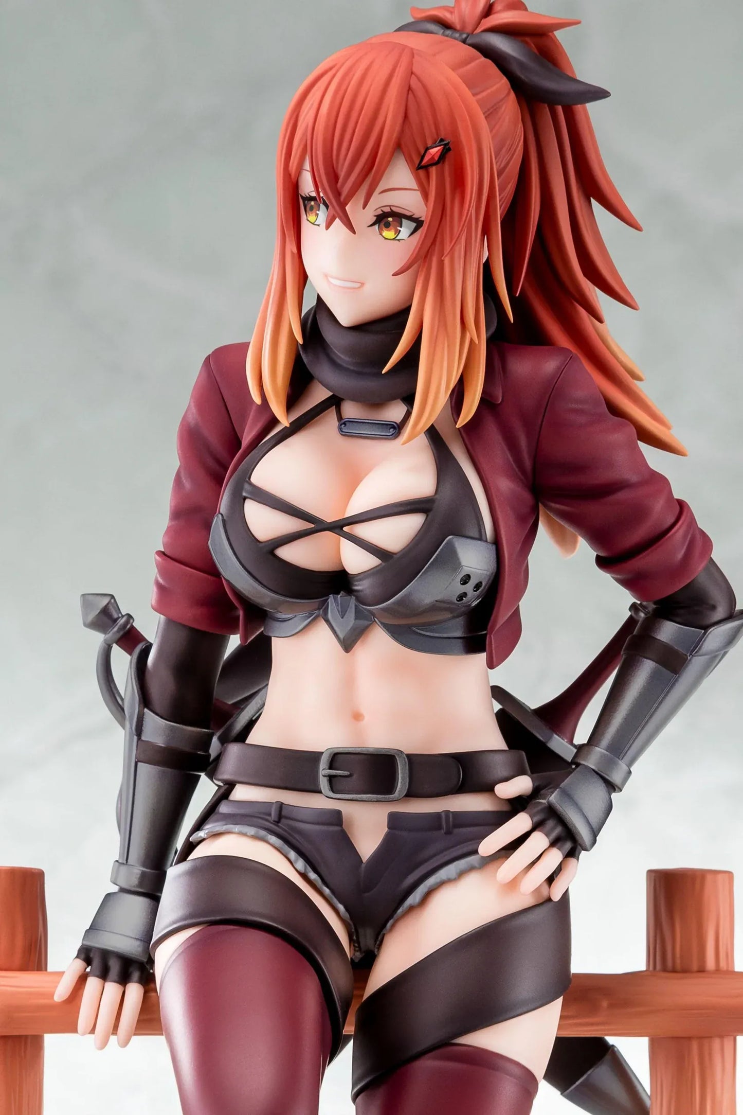 From Old Country Bumpkin to Master Swordsman Surena Lysandra 1/6 scale figure sitting on a wooden fence with detailed fantasy armor