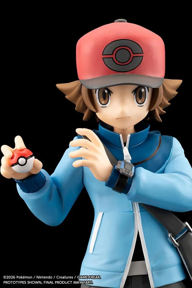 Pokemon ARTFX J Hilbert with Victini 1/8 scale figure featuring Hilbert holding a Poke Ball with Victini and flame effects