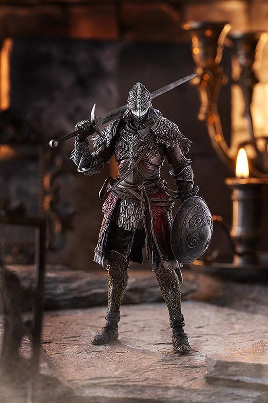 ELDEN RING figma Raging Wolf Figure rerelease featuring detailed medieval armor with sword, shield, and posable action figure design