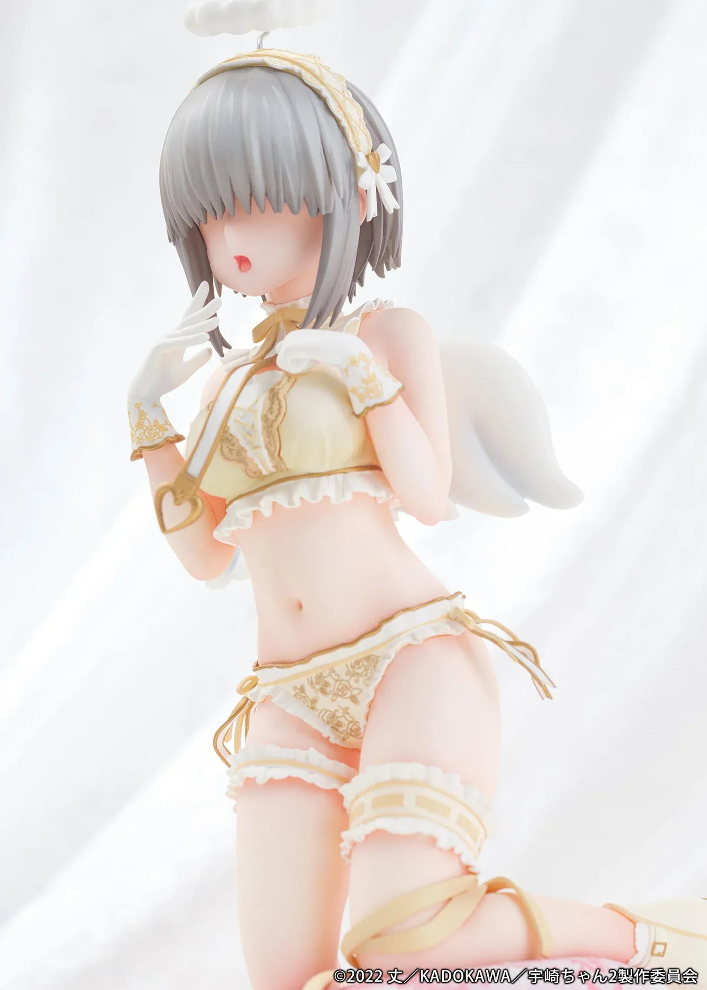 Yanagi Uzaki Angel Ver 1/7 scale figure from Uzaki-chan Wants to Hang Out kneeling with wings and halo on decorative stool