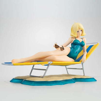 Mobile Suit Gundam Gundam Girls Generation Sayla Mass Break Time Reissue featuring Sayla lounging on a beach chair with teal swimsuit, sunglasses, and beach-themed display base.