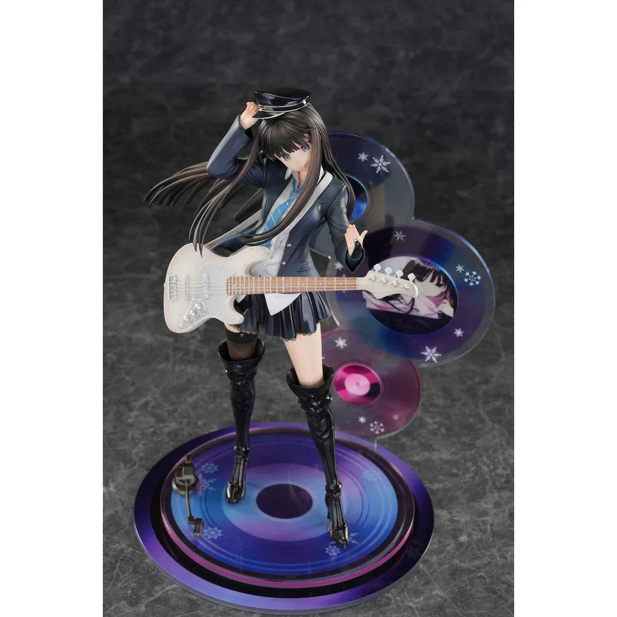 White Album 2 Kazusa Touma Reunion 1/6 Scale Figure with white electric guitar, black boots, music-disc backdrop, and stage-style display base