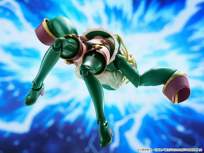 Gushing over Magical Girls figma Leopard articulated figure wearing a green military-inspired outfit with oversized sleeves.