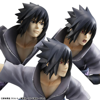 Naruto Shippuden G.E.M. Series Sasuke Uchiha Great Ninja War Ver. Reissue figure in battle pose with sword, purple rope belt, and effect detail