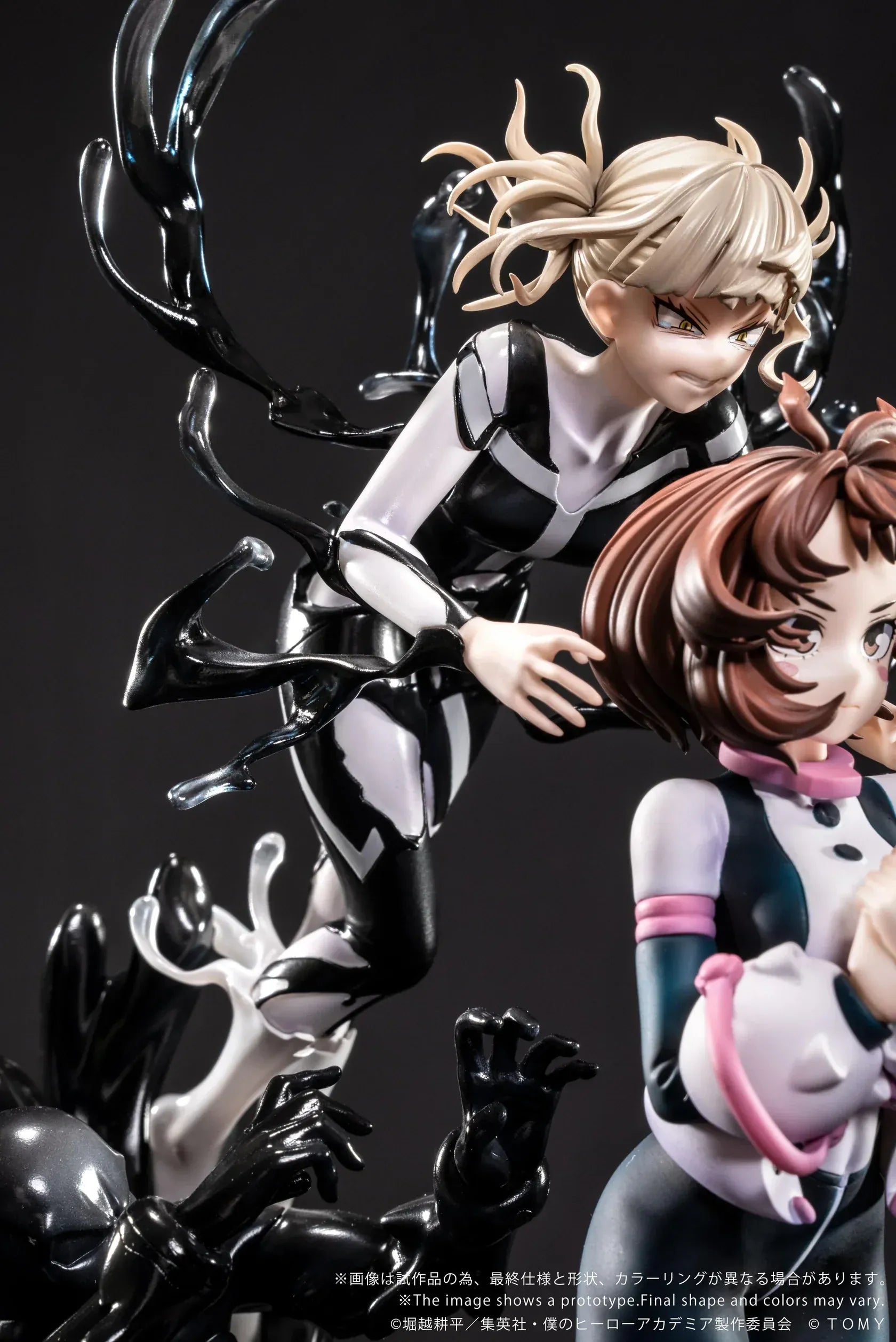 Ano-Bamen My Hero Academia Shojo no Ego 1/10 Scale Figure featuring Ochaco Uraraka and Himiko Toga posed dramatically over a black, fluid-like base.