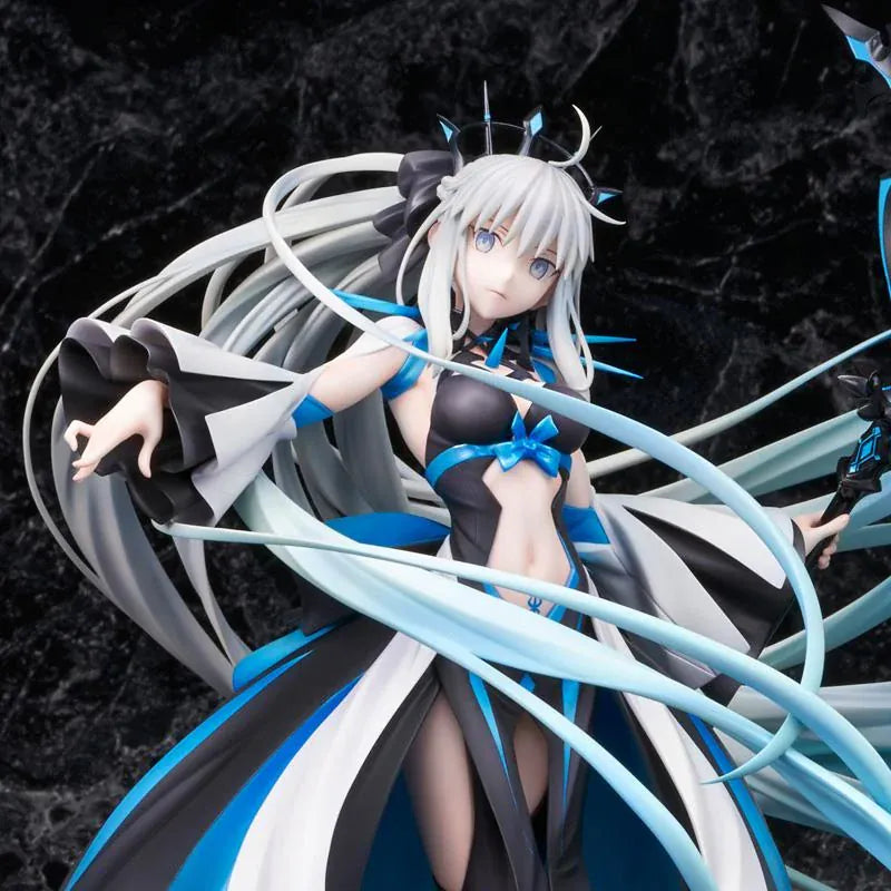Fate Grand Order Berserker Morgan Le Fay Final Ascension Ver 1/7 Scale Figure with flowing silver hair and large black and blue weapon