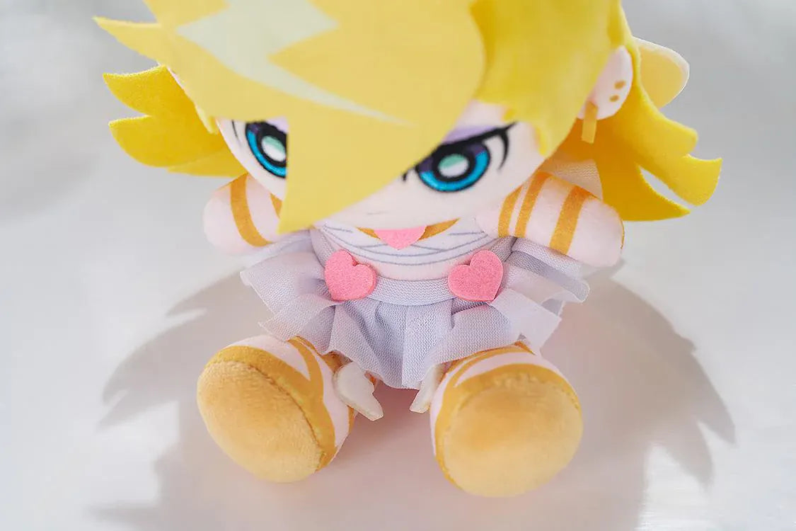 New PANTY & STOCKING with GARTERBELT Panty Punipuni Plushie with blonde hair, blue eyes, heart details, and seated chibi plush design