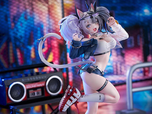 Melterna Girl Metako 1/7 scale figure with cat ears, dual-tone hair, streetwear outfit, and red sneakers