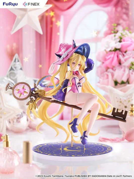 Date A Live V Mukuro Hoshimiya Witch Style Ver. 1/7 Scale Figure featuring Mukuro with long blonde hair, pink witch outfit, large witch hat, key-shaped staff, and magical display base.