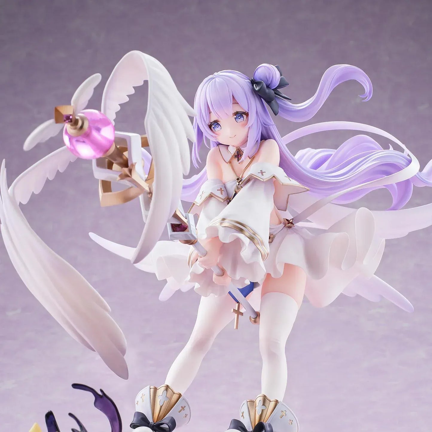 Unicorn White My Angel 1/6 scale figure from Azur Lane with angel wings, white dress, lavender hair, and staff accessory on display base