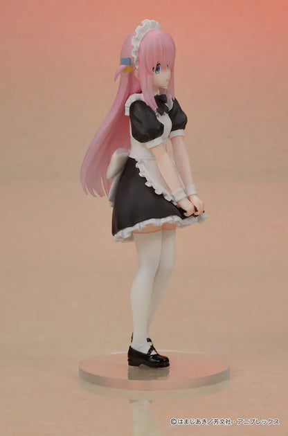 Bocchi the Rock DIGSTA Hitori Gotoh Figure featuring Hitori with long pink hair, blue eyes, maid-style outfit, shy expression, and round display base.