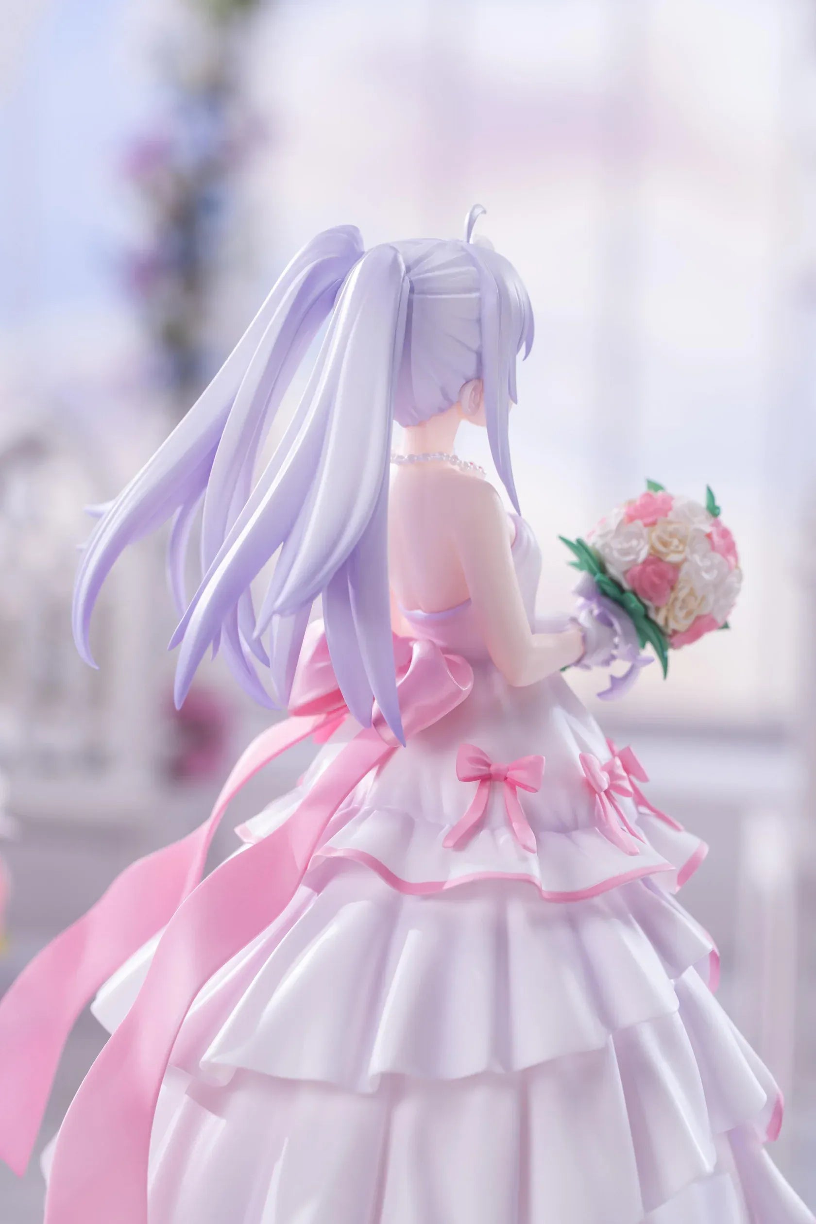 Plastic Memories Isla Wedding Dress Ver. 1/7 Scale Figure wearing a white and pink bridal gown while holding a rose bouquet