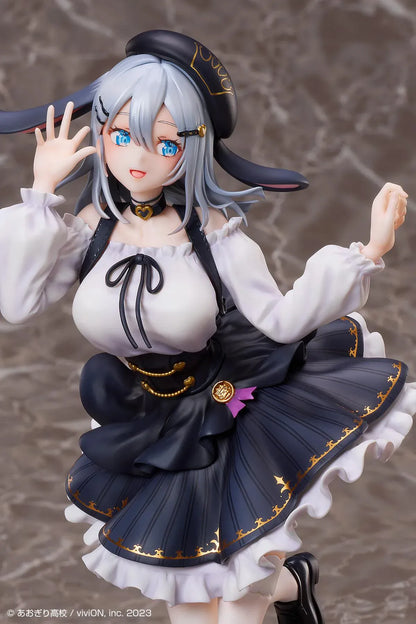 Aogiri High School Yamaguro Nekuro Casual Outfit Ver. 1/7 scale figure featuring a black-and-white dress, silver hair, bunny-inspired beret, and elegant display base