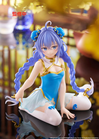 Mushoku Tensei Desktop Cute Roxy Migurdia Chinese Dress Ver. figure seated in a blue-and-gold dress with long braided hair.