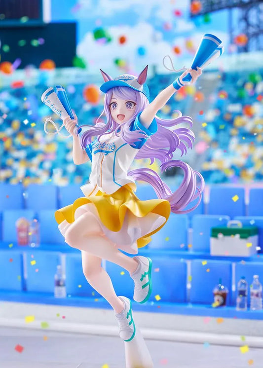 Umamusume Pretty Derby Mejiro McQueen Bring 'Em Home, Please! Ver. 1/7 scale figure featuring Mejiro McQueen in a cheerful team outfit holding megaphones in a dynamic jumping pose