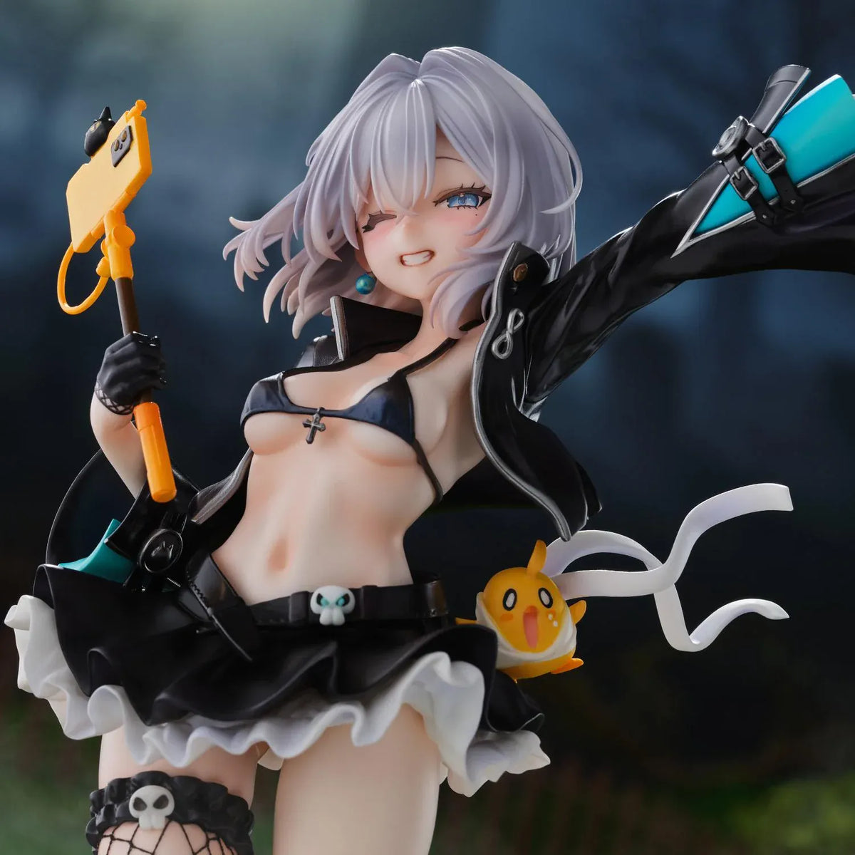 Azur Lane Jade 1/6 scale figure with silver hair, a blue witch hat, and a black ruffled outfit posed above a detailed graveyard base.