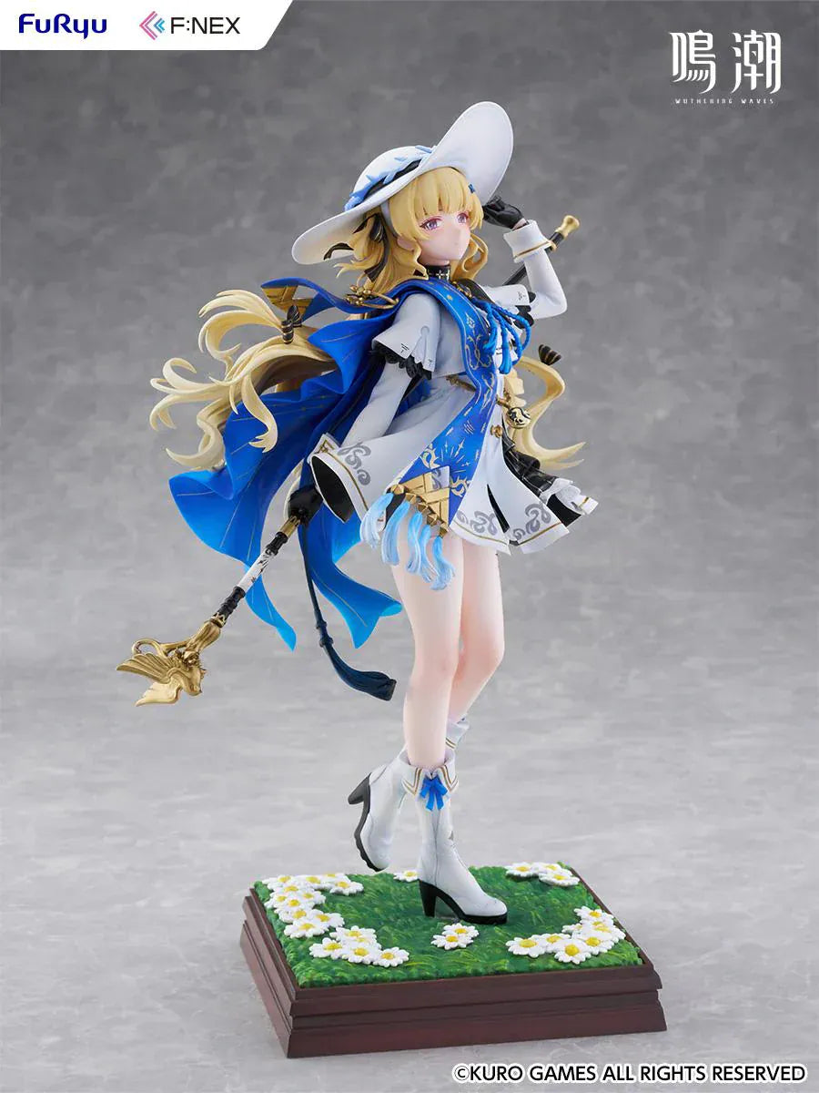 Wuthering Waves Phoebe 1/7 scale figure by FuRyu F:NEX featuring blue and white outfit with staff on floral garden base