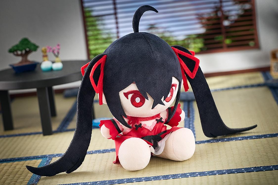 Azur Lane Taihou Private Quarters Punipuni Plushie featuring Taihou with black twin tails, red eyes, and her elegant red outfit in a soft plush design