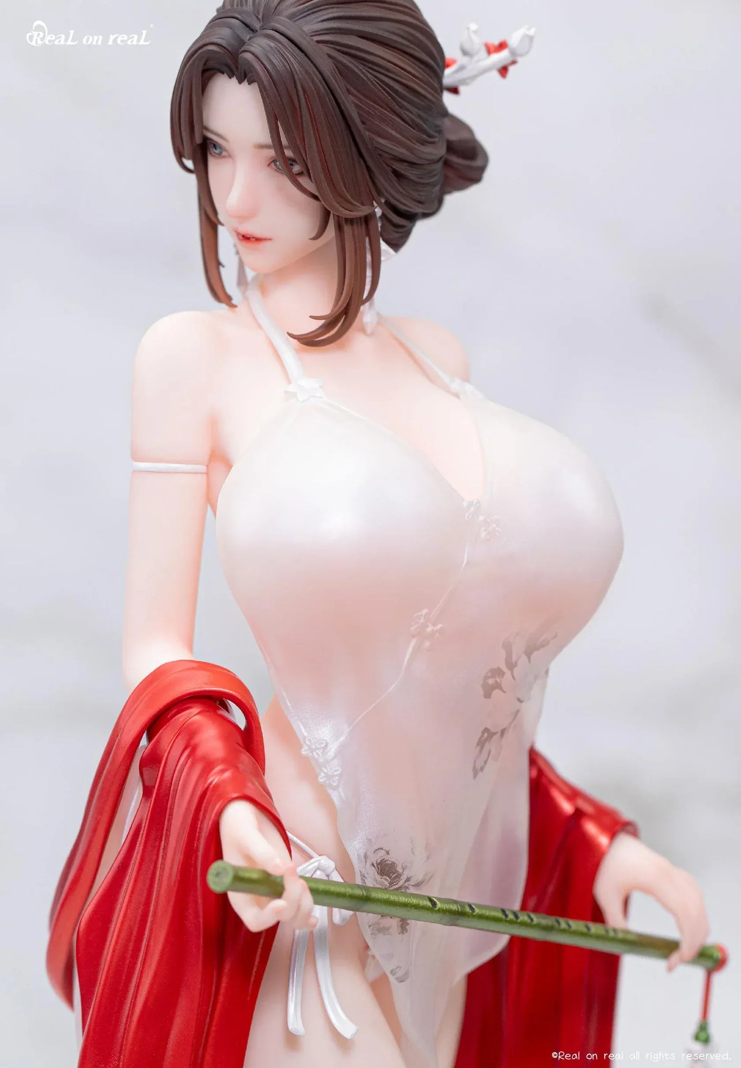 Qing Yun 1/6 scale original illustration figure with flowing white dress and red ribbons