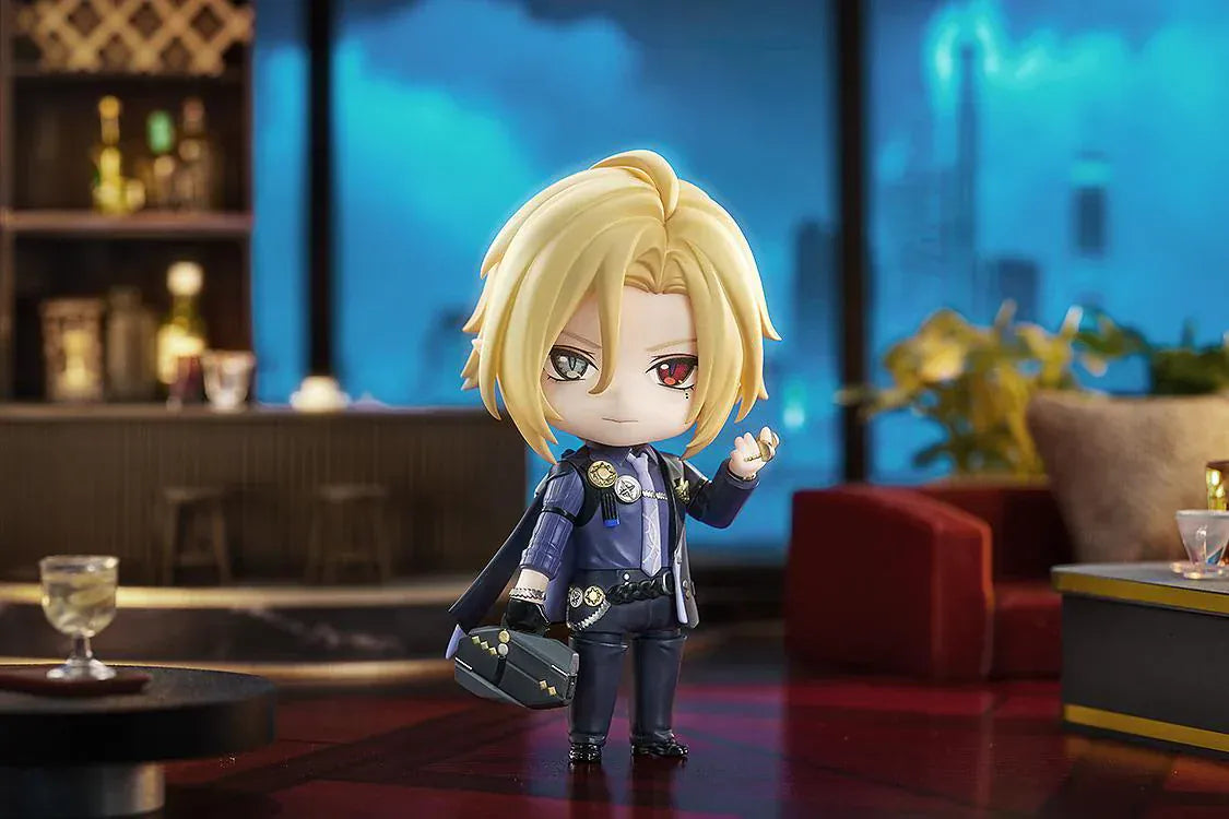 Zenless Zone Zero Nendoroid Hugo Vlad wearing fedora and suit with heterochromatic eyes in chibi style