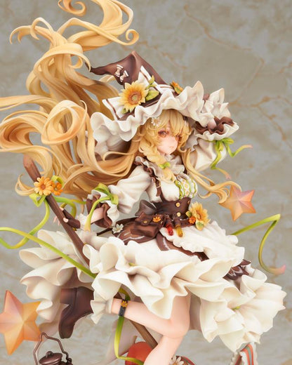 Touhou Project Marisa Kirisame 1/8 scale figure with flowing blonde hair, frilled witch dress, sunflowers, lantern, and detailed fantasy base.