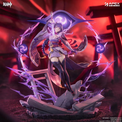 Genshin Impact Raiden Shogun Plane of Euthymia 1/7 Scale Figure featuring Raiden Shogun with purple Electro effects, sword, Inazuma outfit, and dramatic display base.